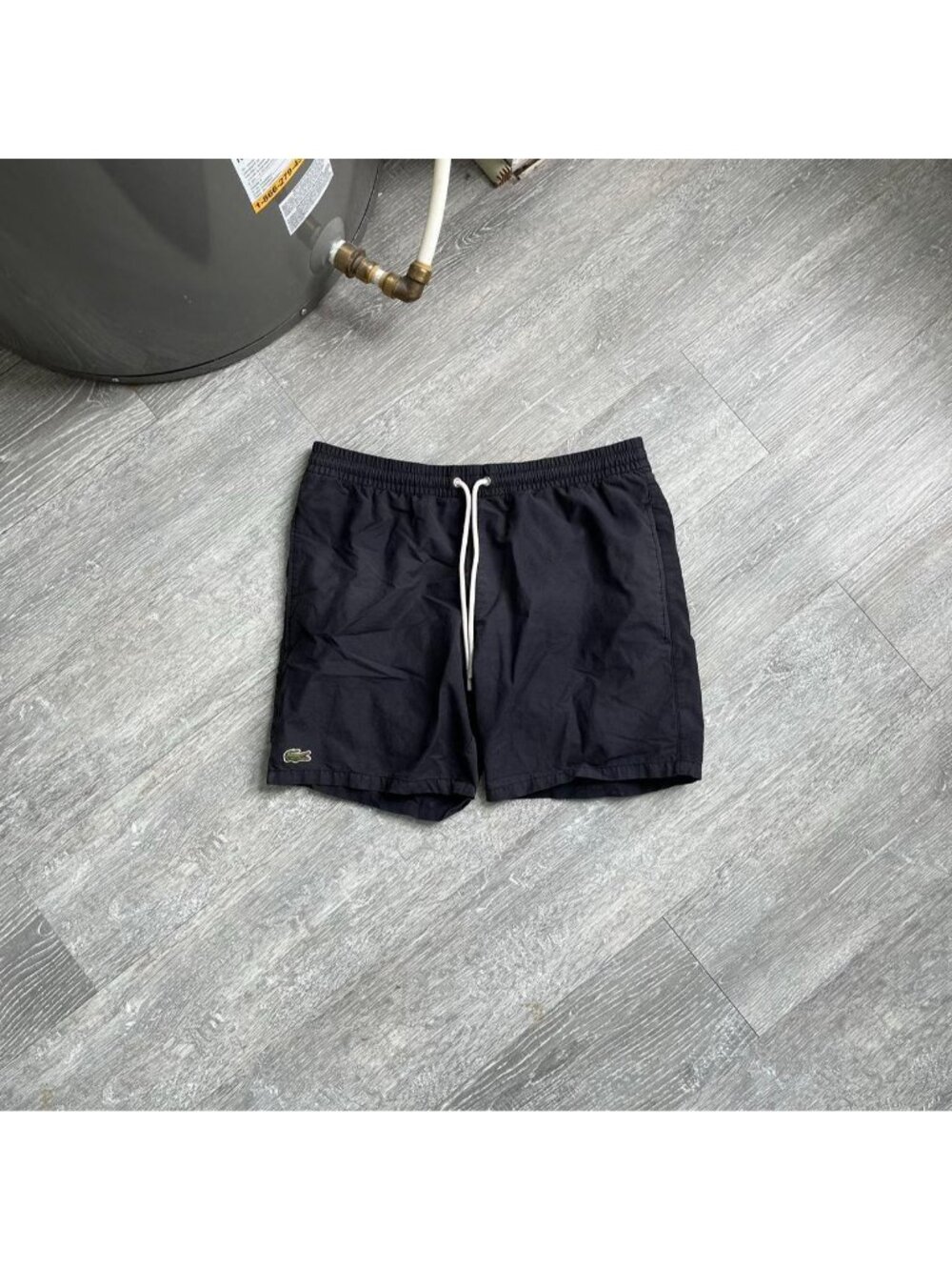 Navy Blue / White Lacoste Embroidered Logo Board Shorts / Bathing Suit